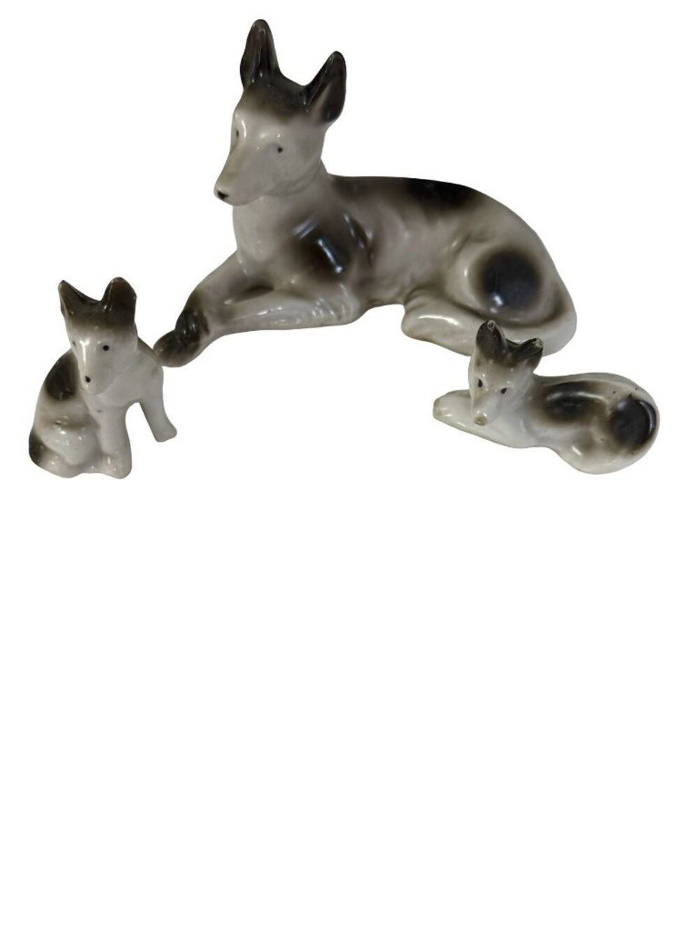 Vintage Miniature Porcelain German Shepherd Dog Family Figurines Japan Set of 3